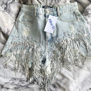 denim rhinestone shorts 🪩
